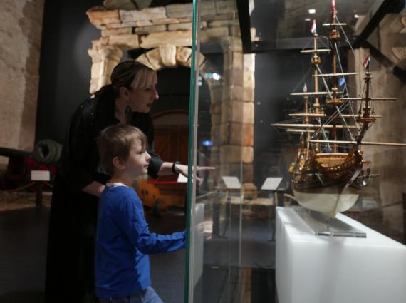 Family visitors with young children visiting WA Shipwrecks Museum