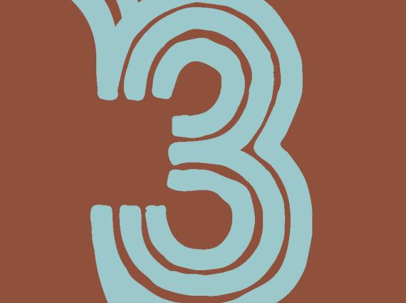 Brown tile with the number three make from three blue lines sits centrally