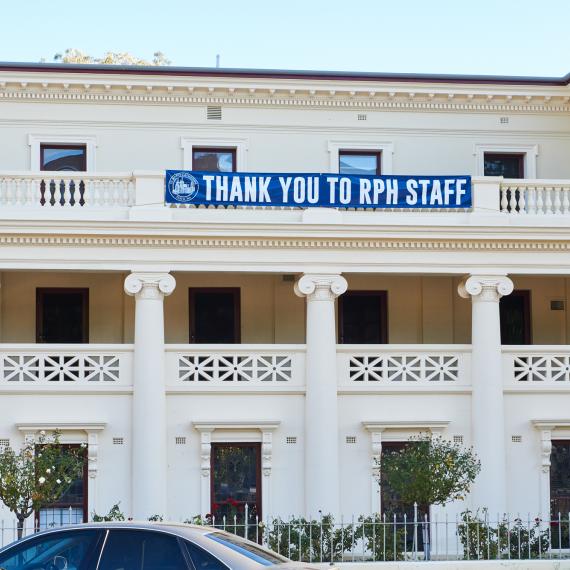 A photo of a banner thanking RPH staff