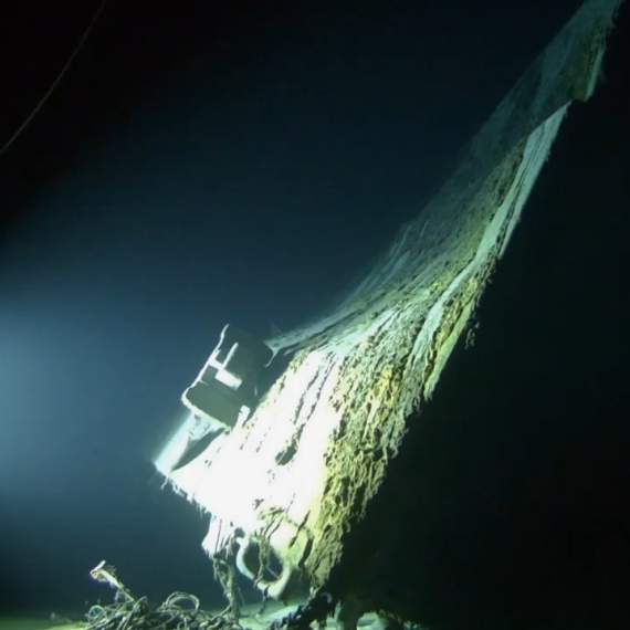 A brightly lit shipwreck underwater