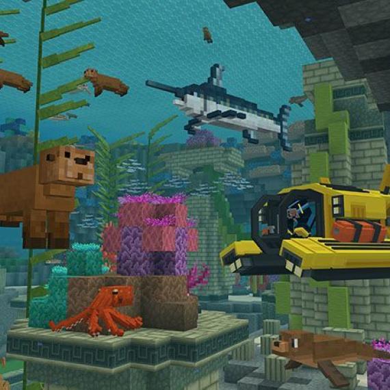 An underwater scene in Minecraft 