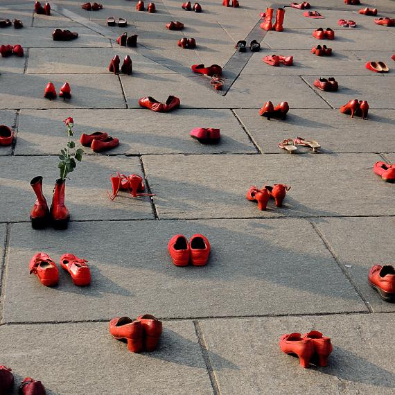 Red shoes installation