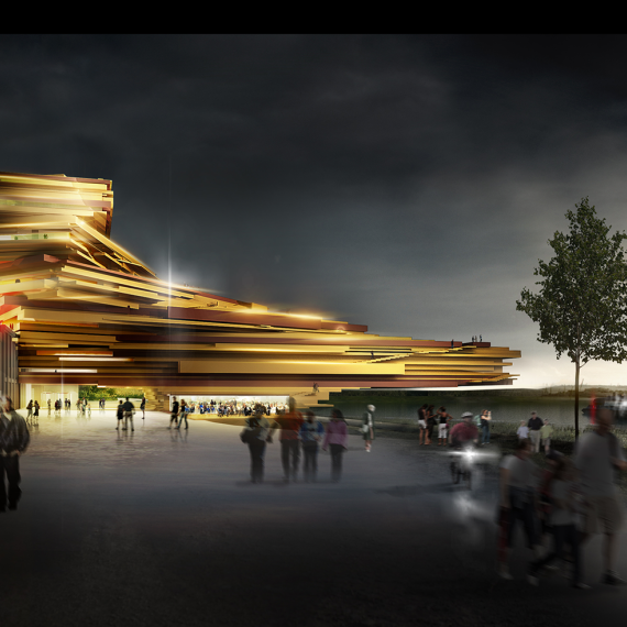 A digital rendering of a building