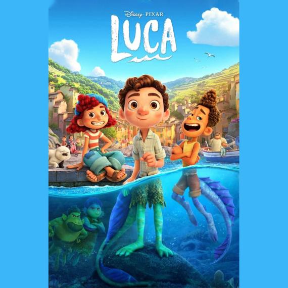 Animated movie poster of a young boy in water. bottom half in water is a fish tail. The boy has two other children either side. One is also part in water with a fish tail
