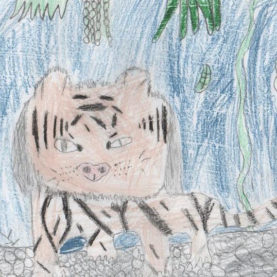 Drawing of a tiger in its natural habitat