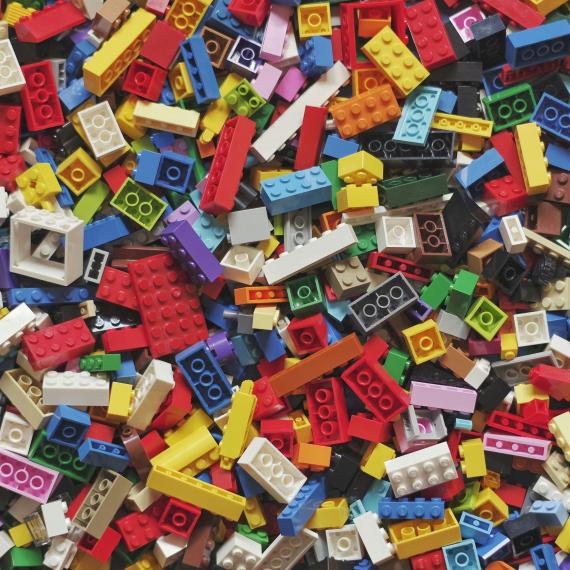 This is an image of many different colured LEGO blocks all mingled in together