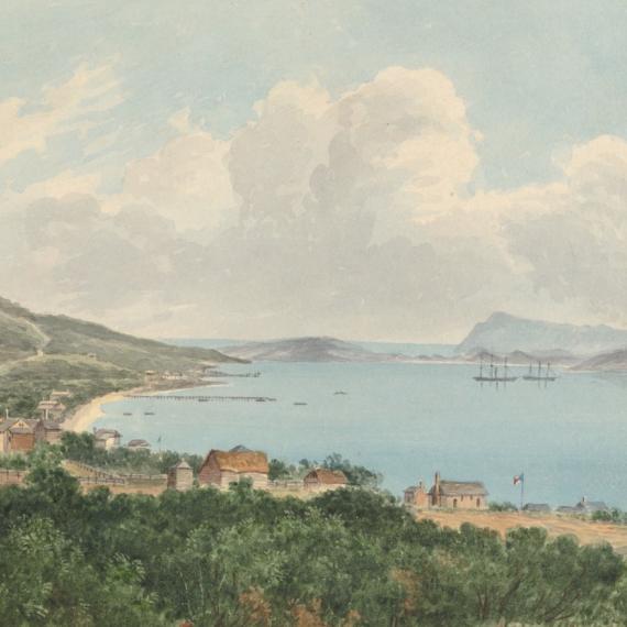 a illustrated drawing of King George sound landscape with water inlet