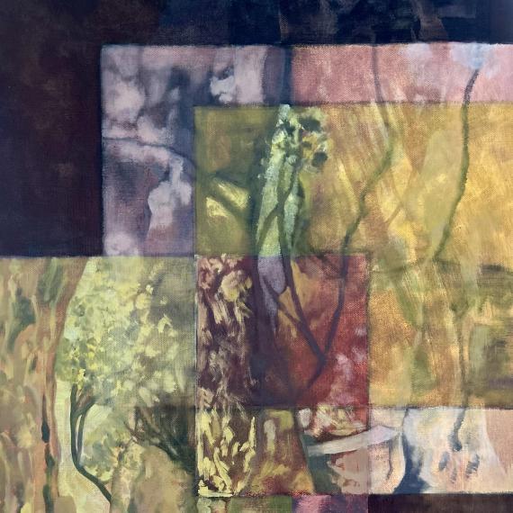 an artwork featuring trees in a mosaic form with arm and cold hues