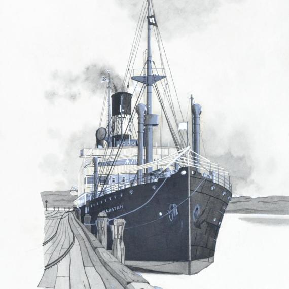 a drawing of a ship