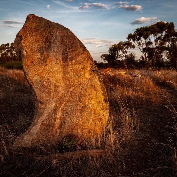 a stone on the land with engravings 