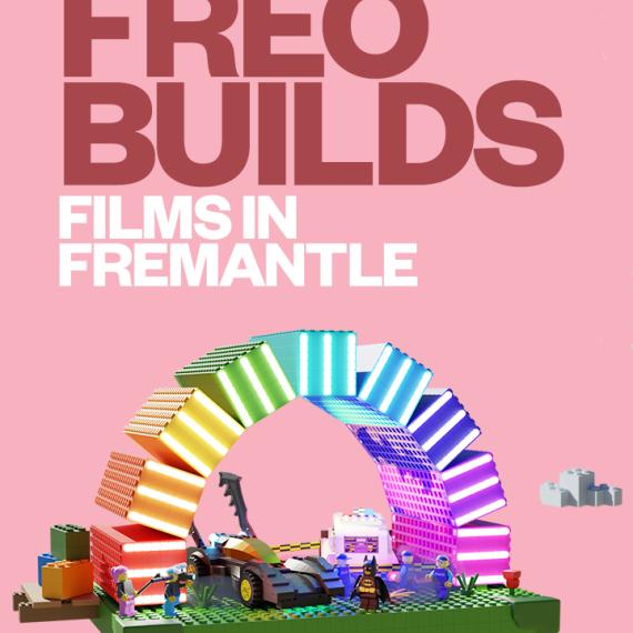 Freo Builds promotional artwork featuring a LEGO(R) version of the iconic Fremantle public artwork Containbow (Artist credit: Marcus Canning)
