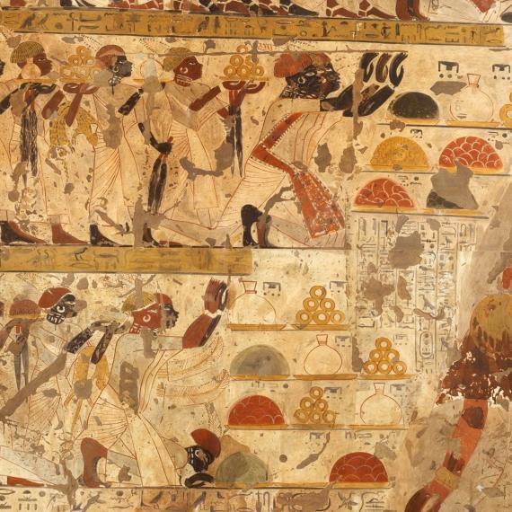 Nubian tribute presented to King Tutankhamun in the tomb of Huy. 