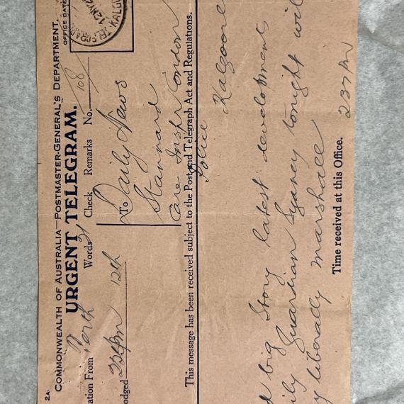 a historical telegram from 1926