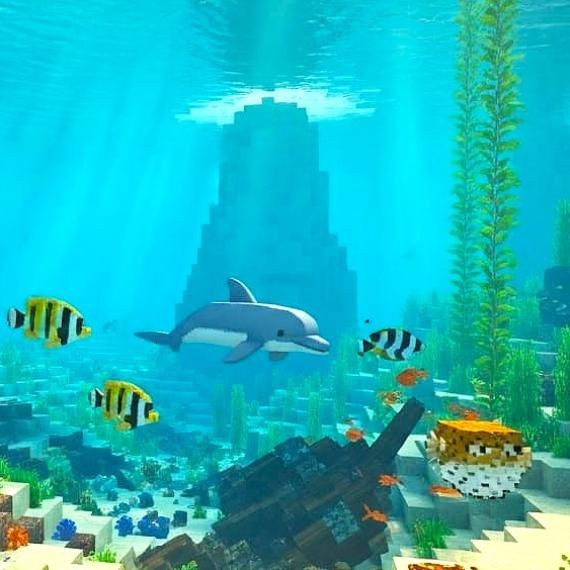 dolphin and fish in minecraft ocean