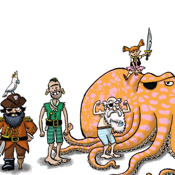 A detail image of illustrated pirate crew artwork by artist James Foley for The Totally Lit Trail 2026. 
