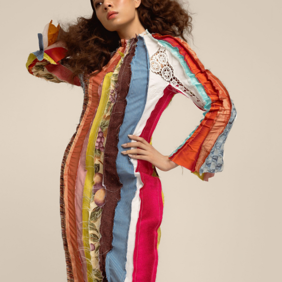 Model with colourful dress posing