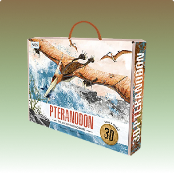 Pteranodon-themed 3D puzzle kit in a carry-case box featuring flying prehistoric reptiles illustrated against a blue sky background.